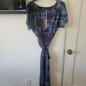 Khush off-shoulder Maxi Dress in Navy Tie-Dye NWT